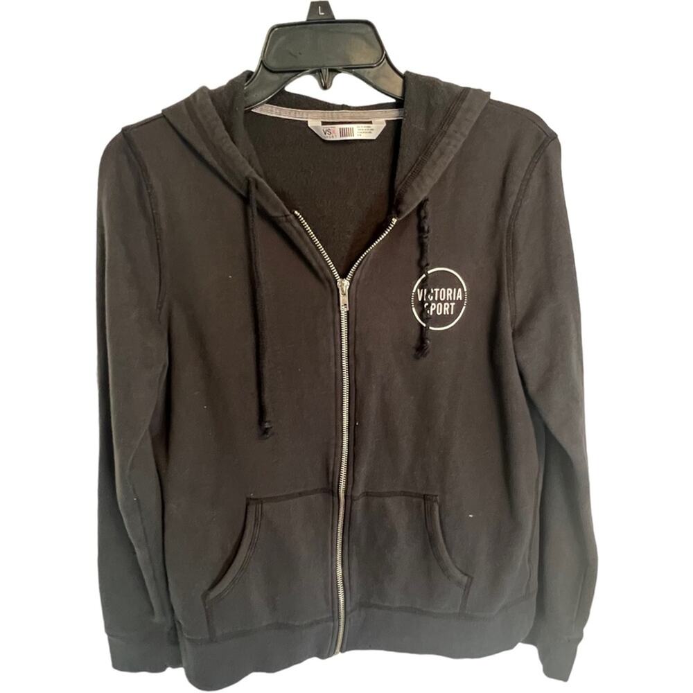 Victorias Secret Jacket hoodie Sport logo black full zip up hood sweatshirt M